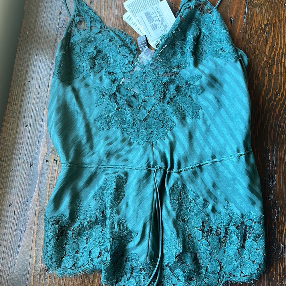 NWT La Perla Emerald Green Playsuit with Leavers Silk, size S/2